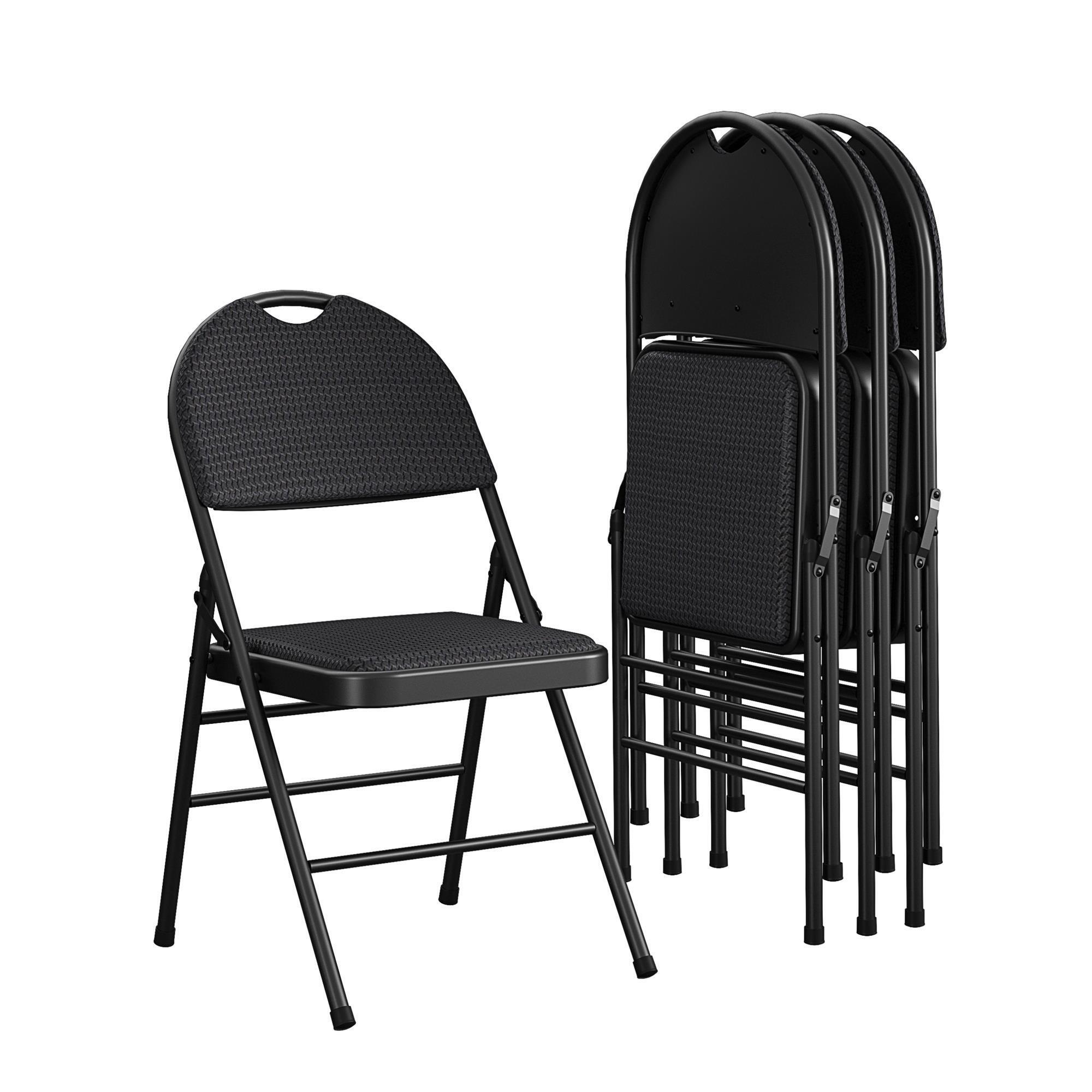 Cosco Home and Office, XL Comfort Fabric Padded Metal Fld.Chair, Bk, 4-Pk, Primary Color Black, Included (qty.) 4, Seating Type Folding Chair, Model# 37976TMS4E